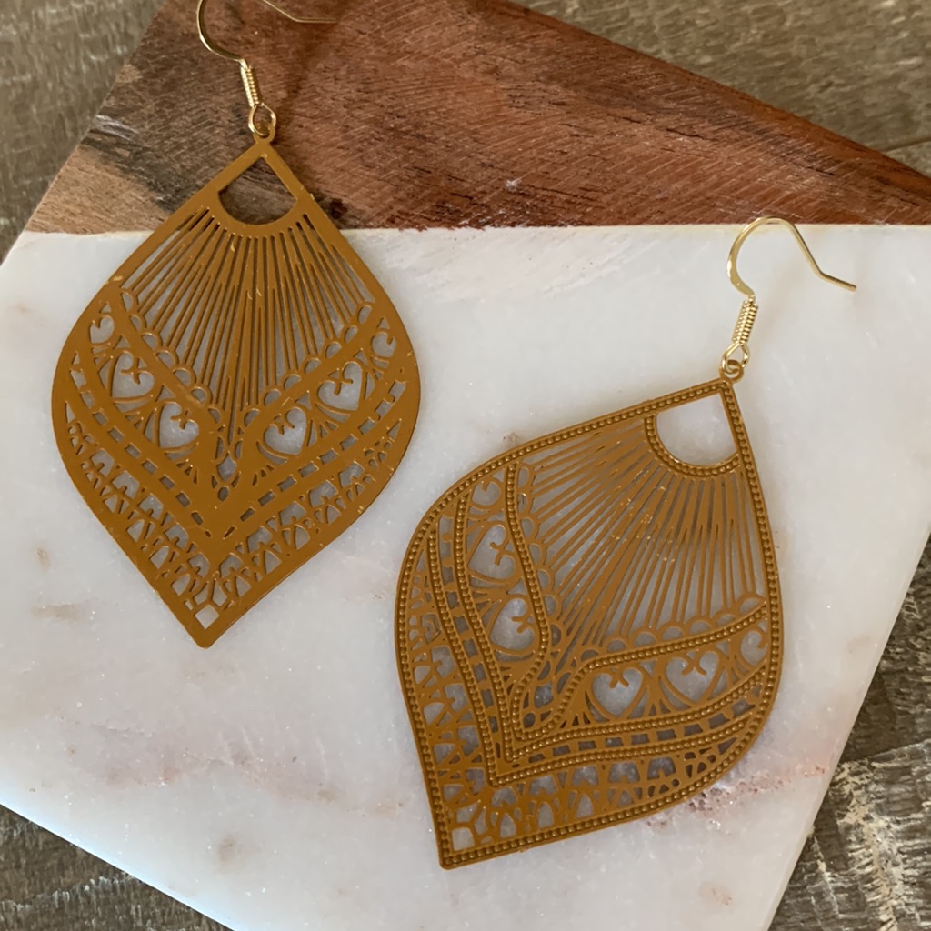 Brown Filigree Drop Earrings